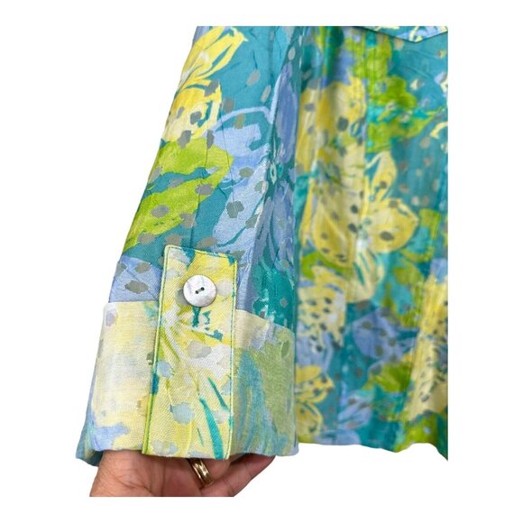 Ruby Rd. Favorites Women SZ 22W Burnout Blue Floral Jacket Top Adj Sleeve - Picture 8 of 10